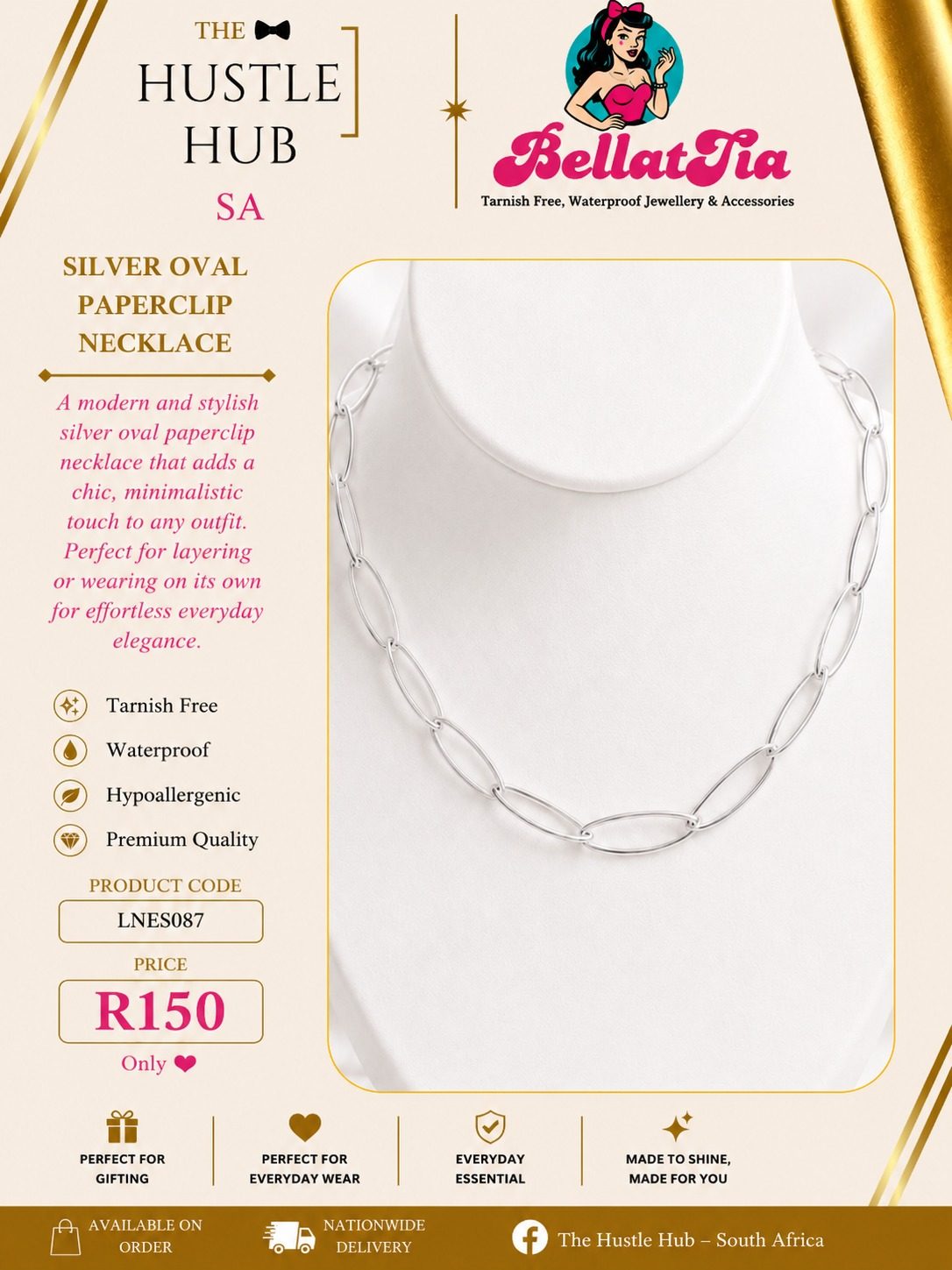 Silver Oval Paperclip Necklace