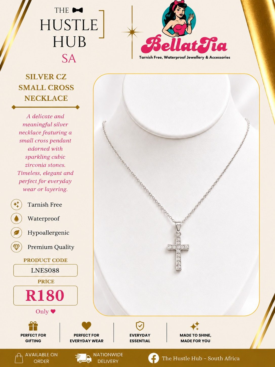 Silver CZ Small Cross Necklace