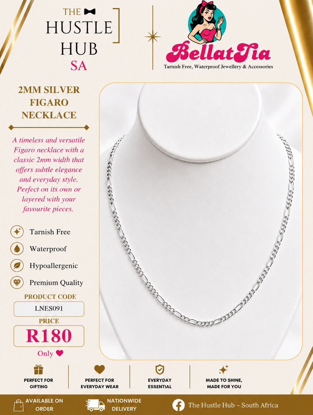 2mm Silver Figaro Necklace