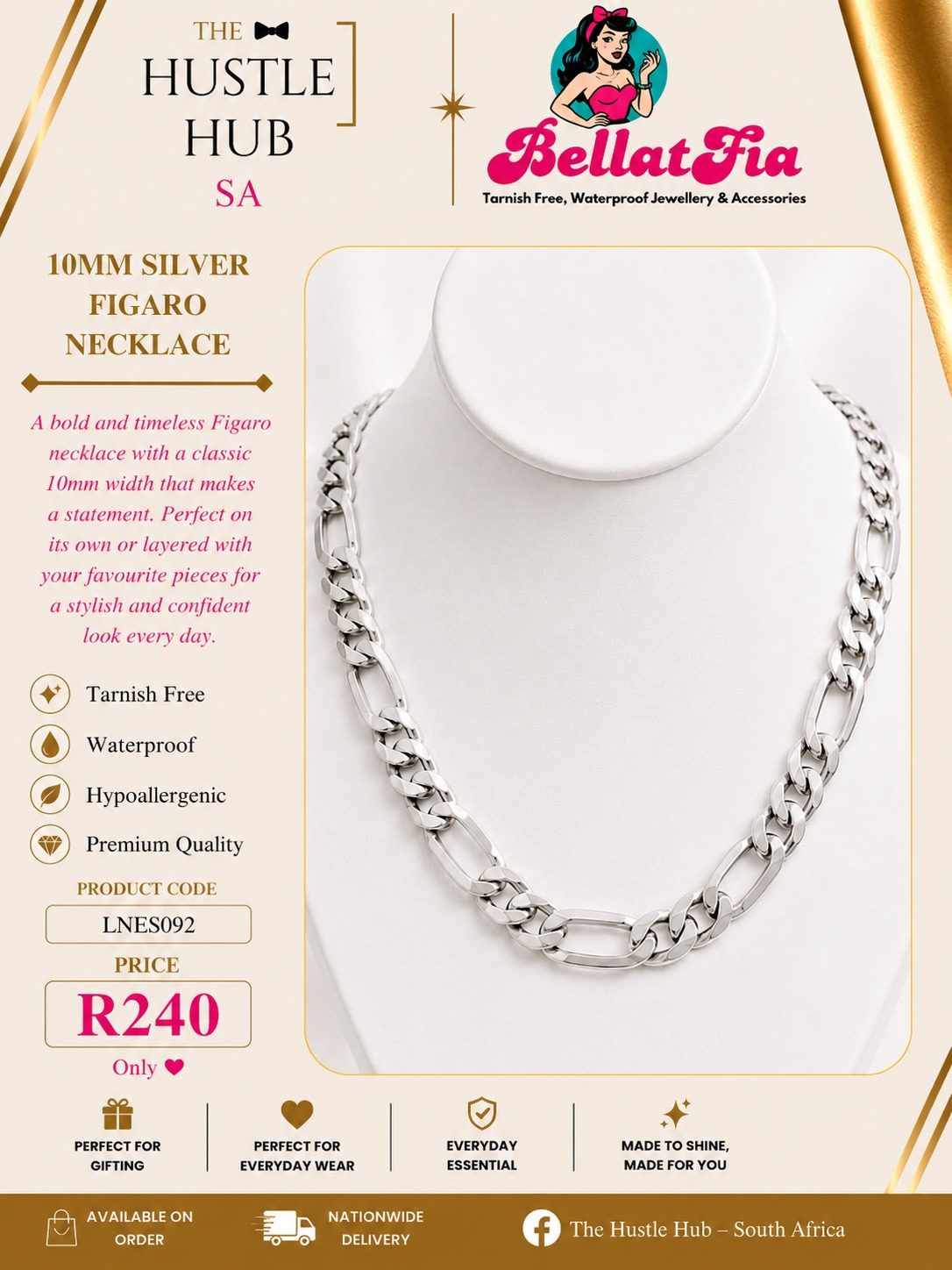 10mm Silver Figaro Necklace