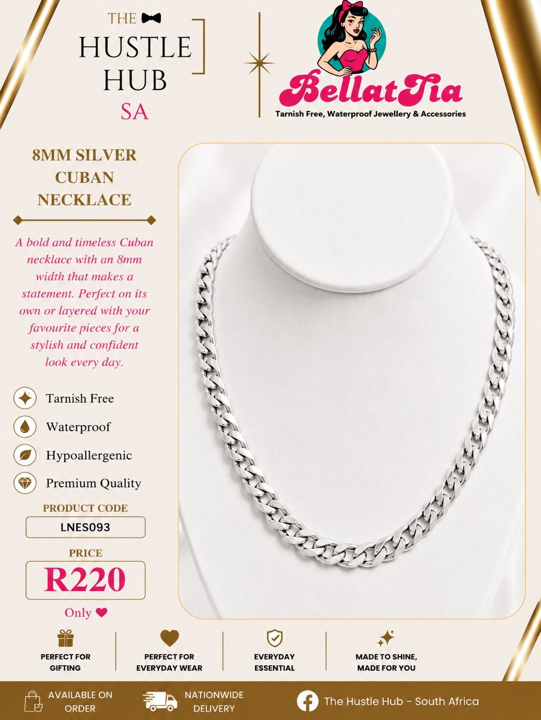 8mm Silver Cuban Necklace