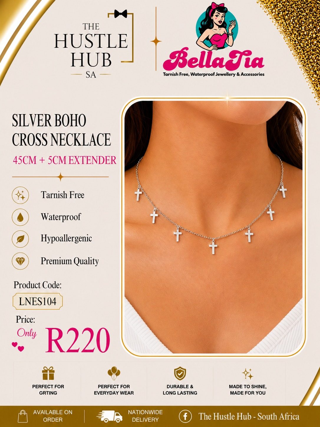 Silver Boho Cross Necklace