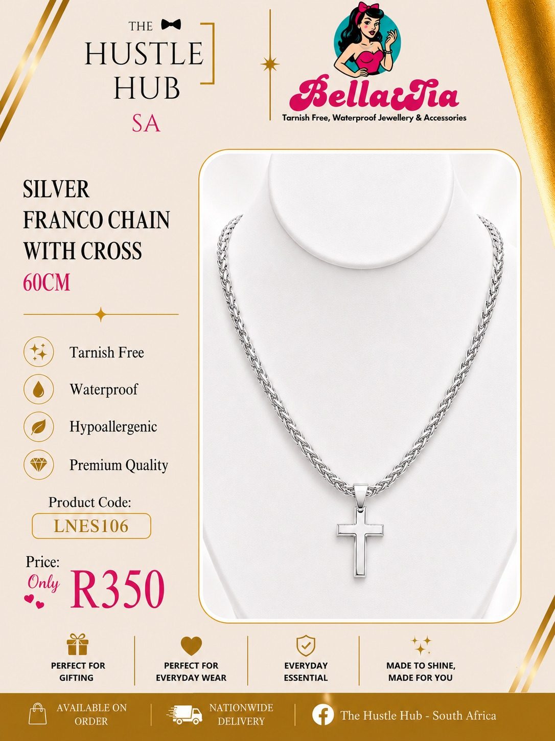 Silver Franco Chain with Cross