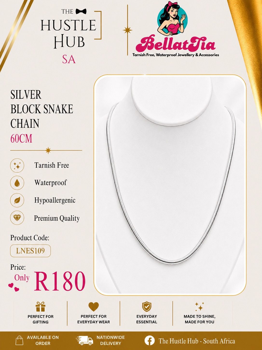 Silver Block Snake Chain