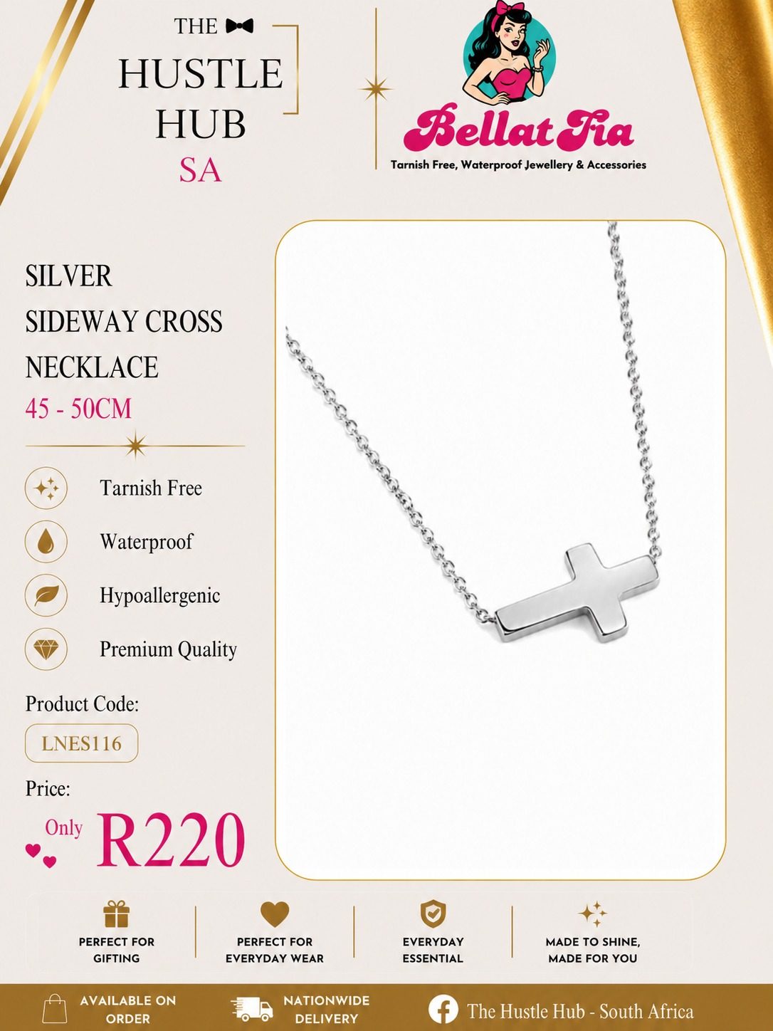 Silver Sideway Cross Necklace