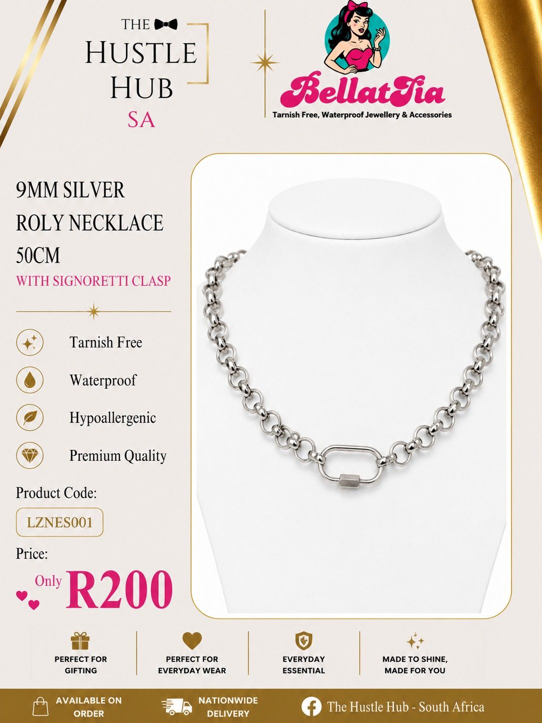 9mm Silver Roly Necklace