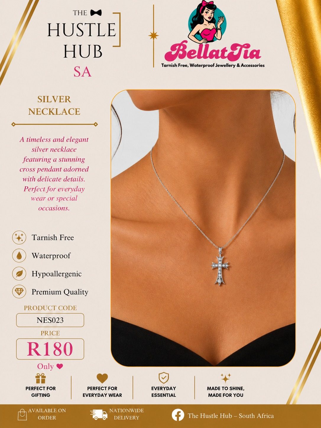 Silver CZ Cross Necklace — Small