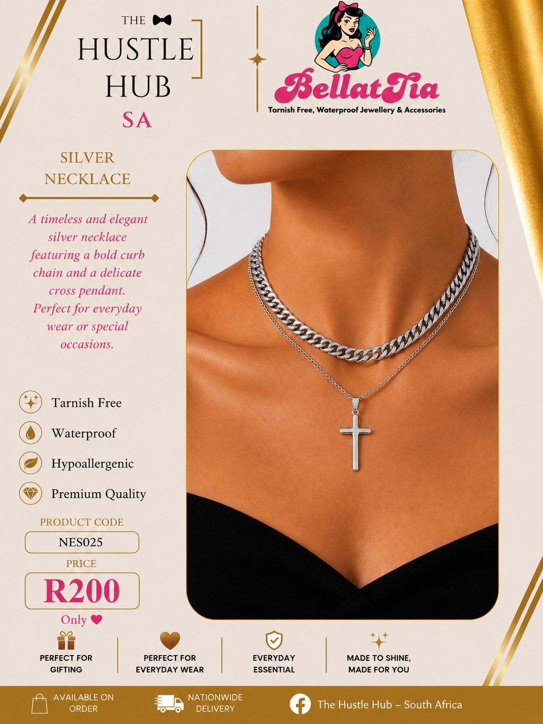 Silver Curb Chain with Cross Necklace