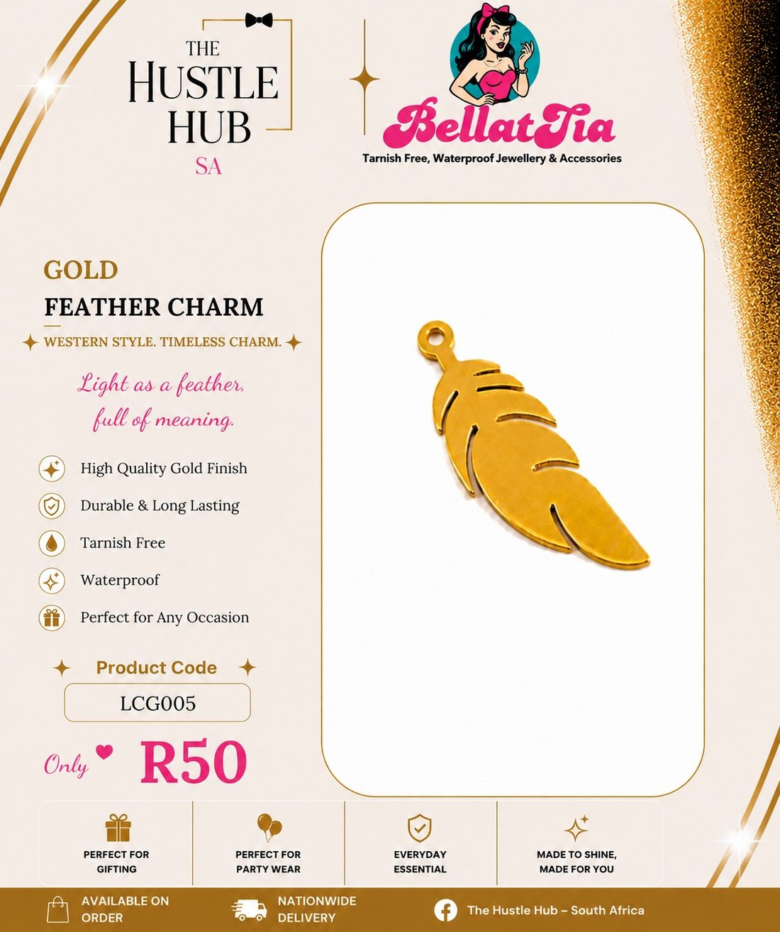 Gold Feather Charm