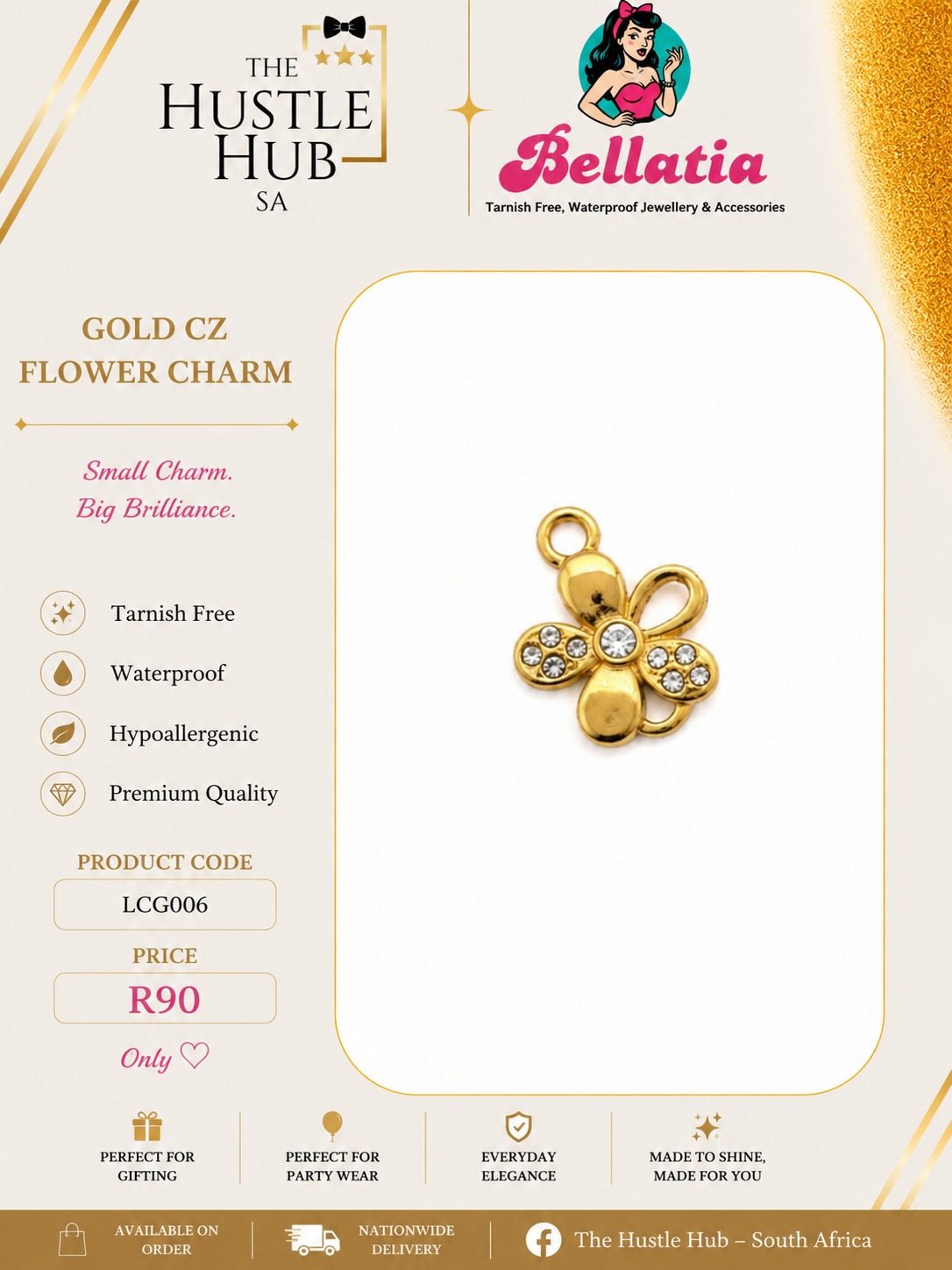 Gold CZ Flower Charm