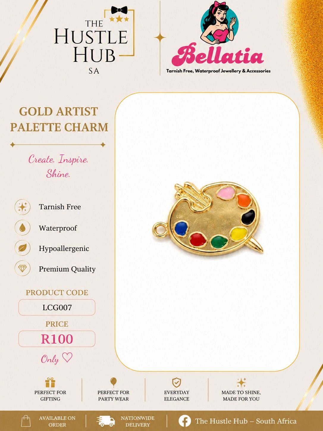 Gold Artist Palette Charm