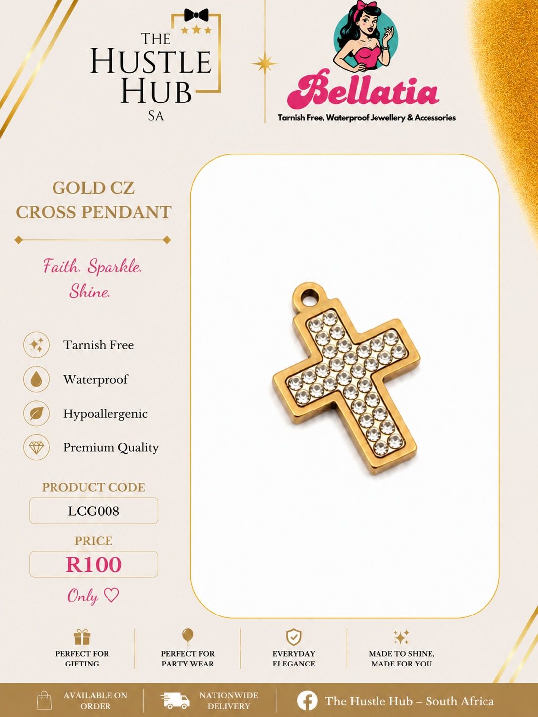 Gold CZ Cross Pendant