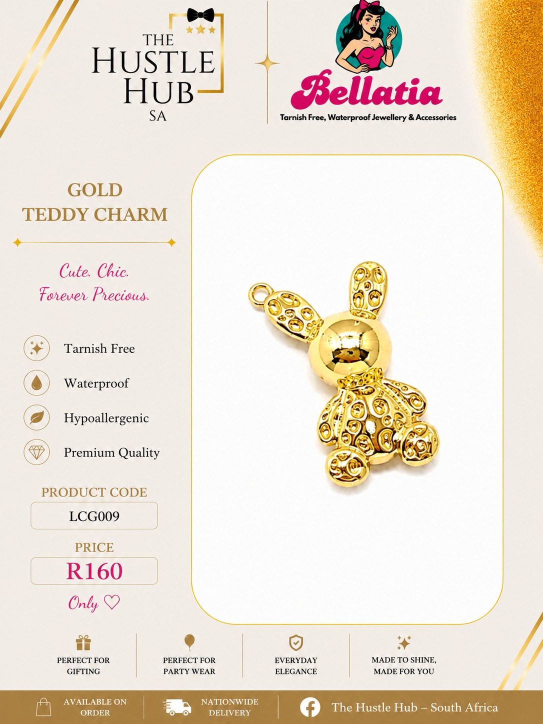 Gold Teddy Charm