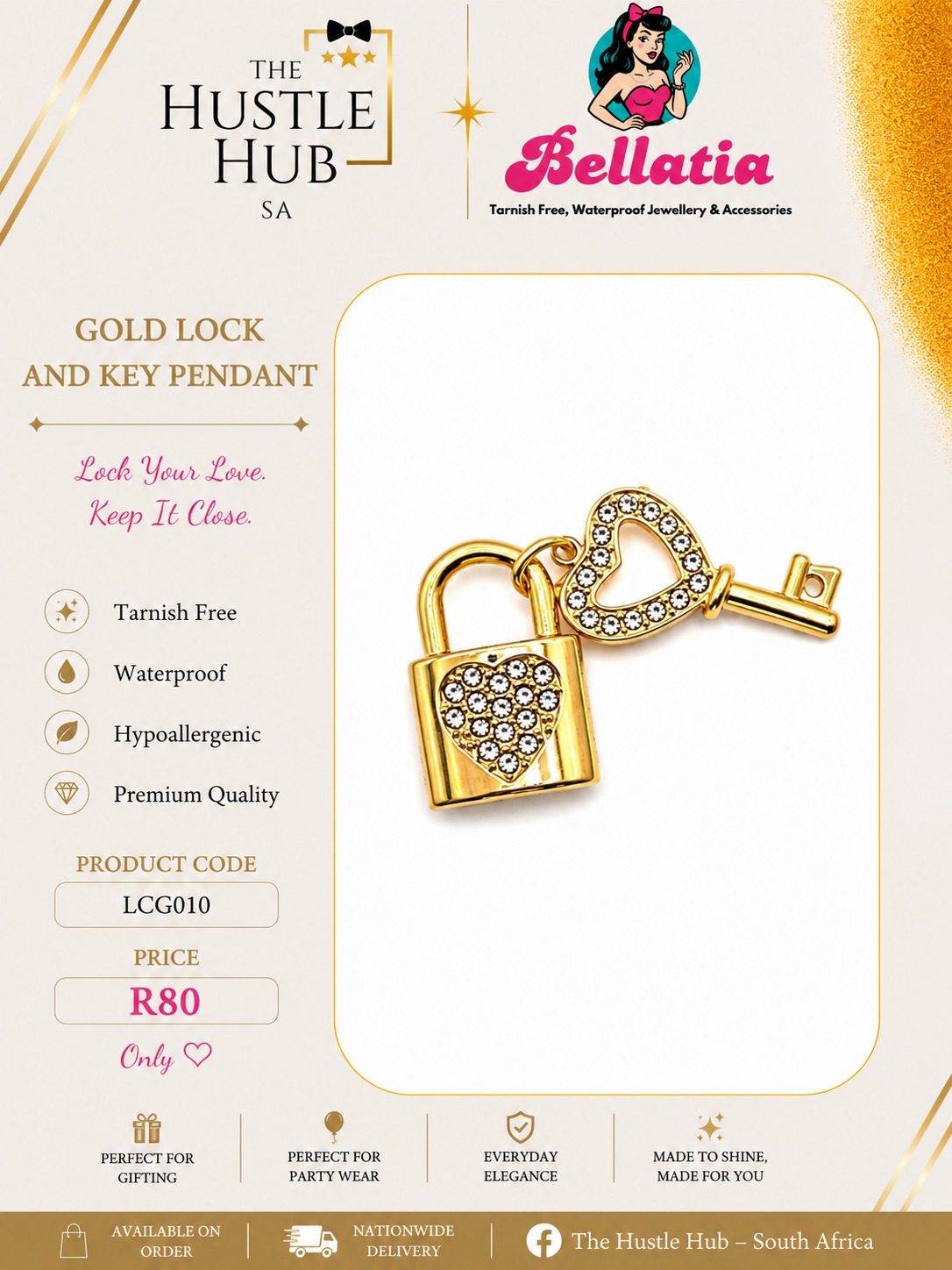 Gold Lock and Key Pendant