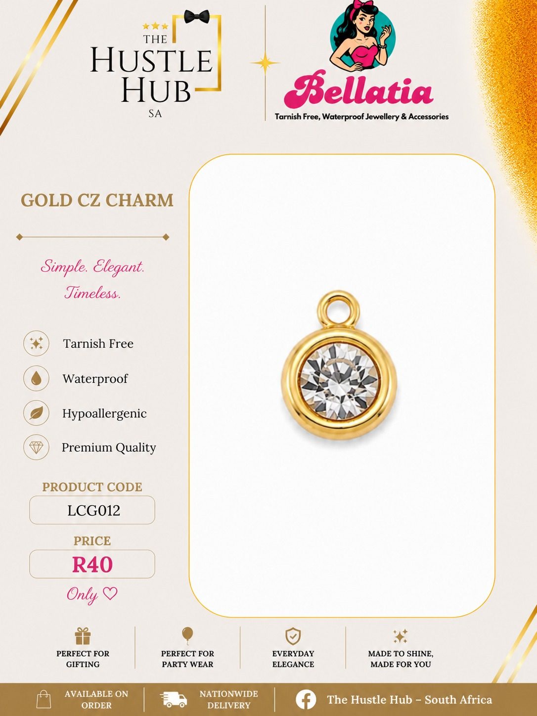 Gold CZ Charm
