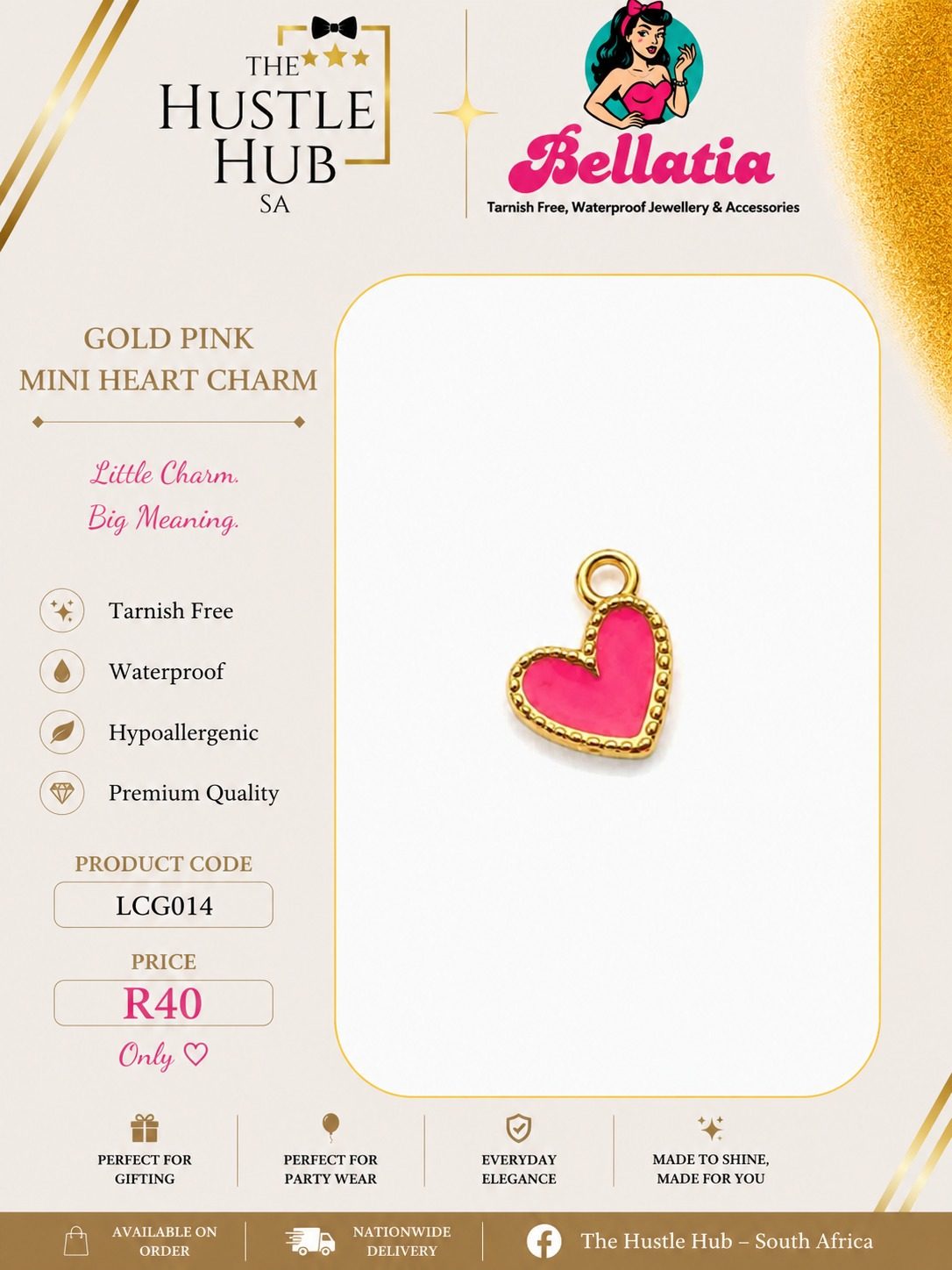 Gold Pink Mini Heart Charm