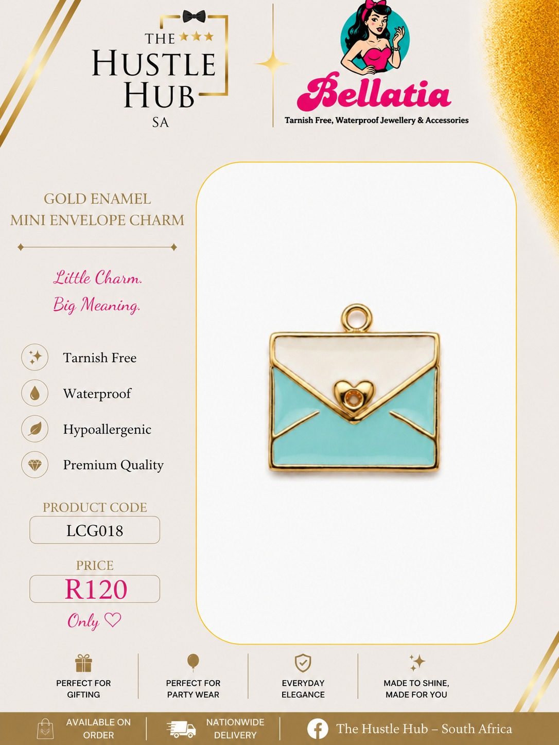 Gold Enamel Mini Envelope Charm