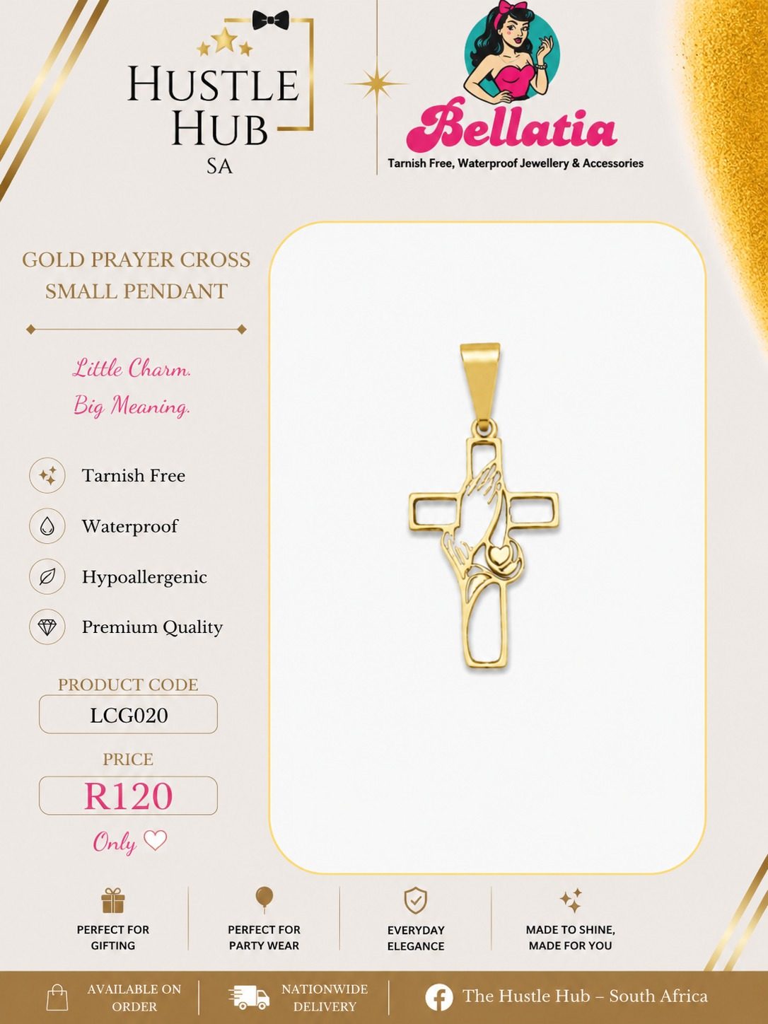 Gold Prayer Cross Small Pendant