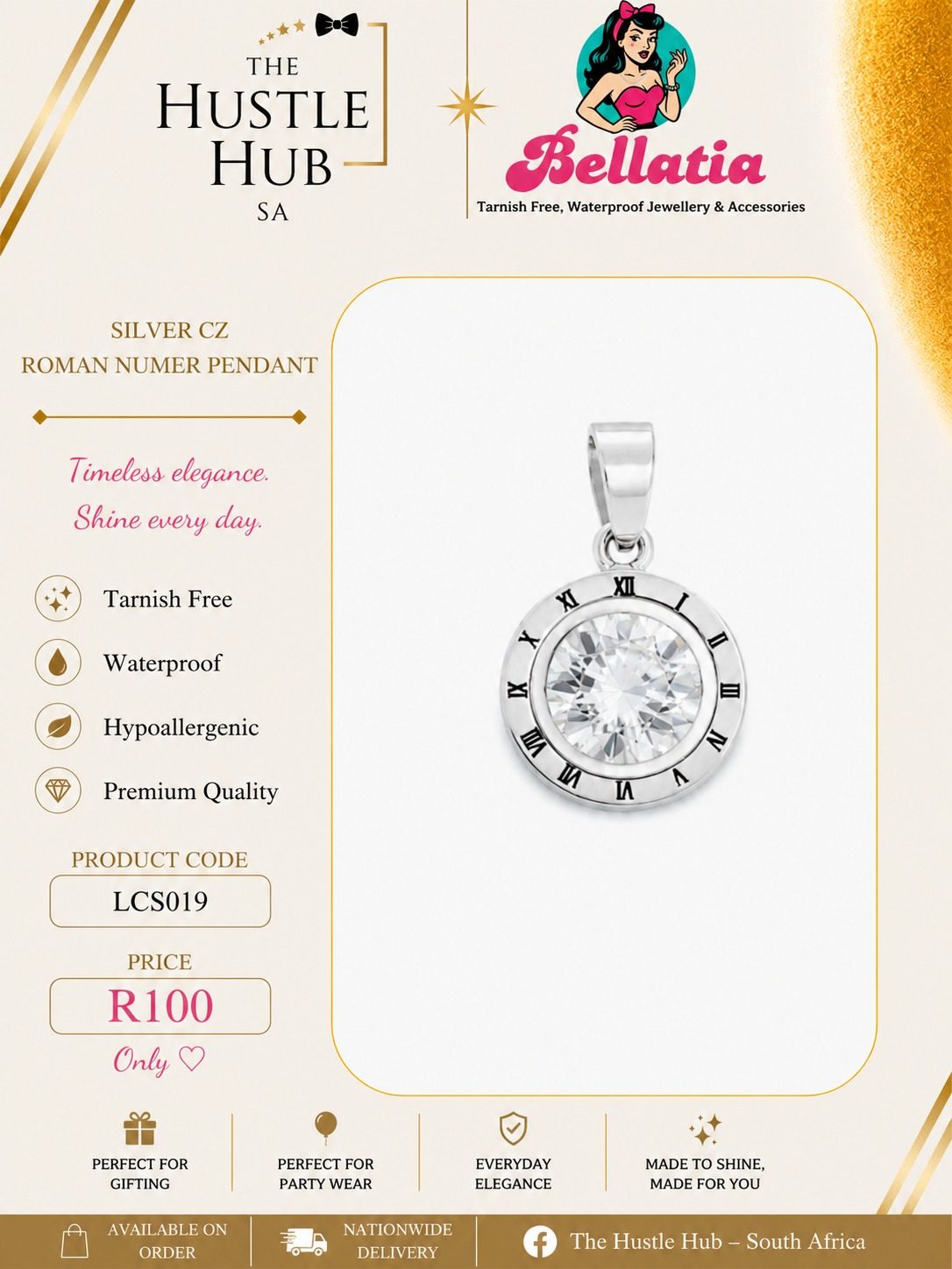 Silver CZ Roman Numeral Pendant