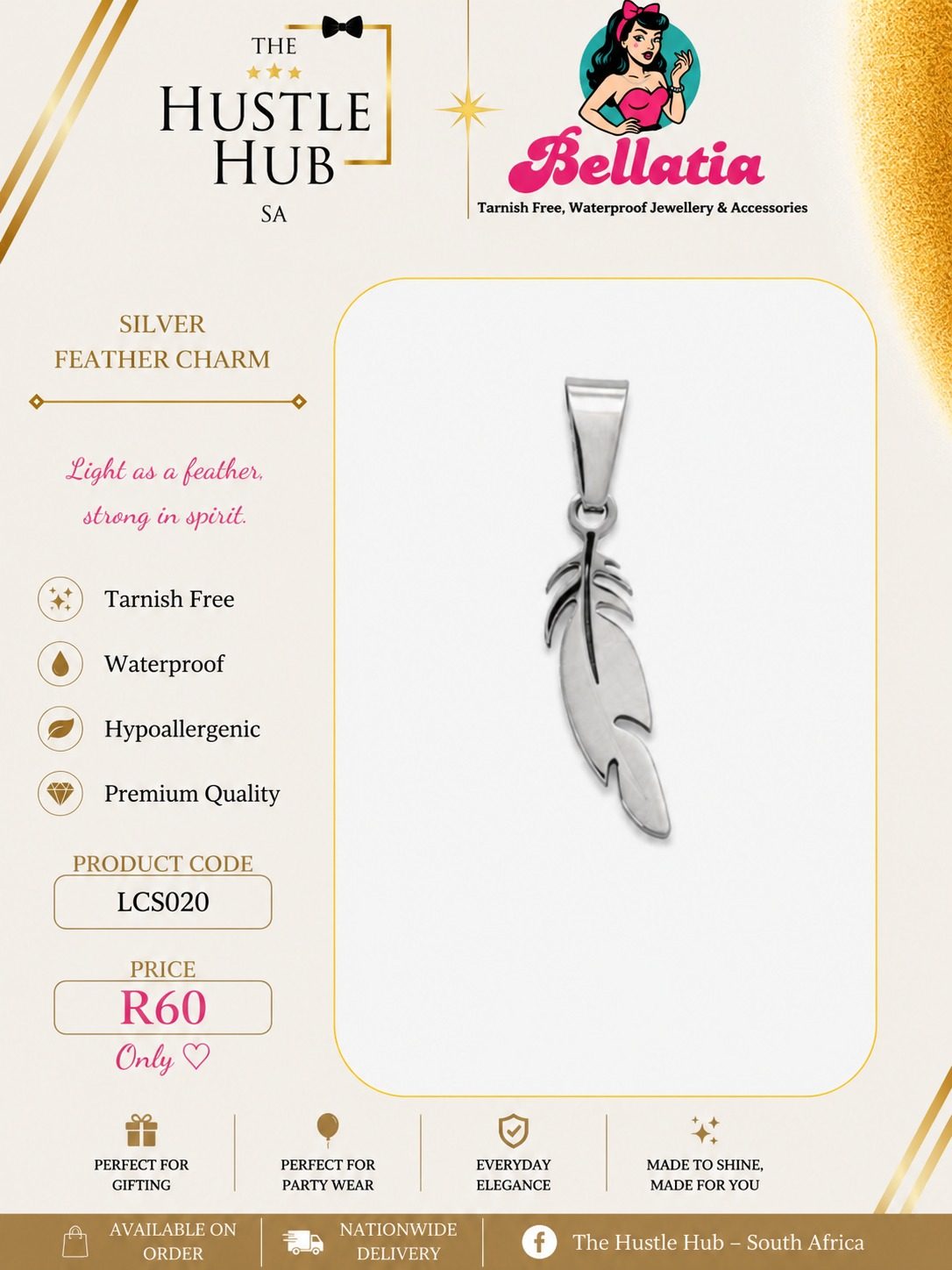 Silver Feather Charm
