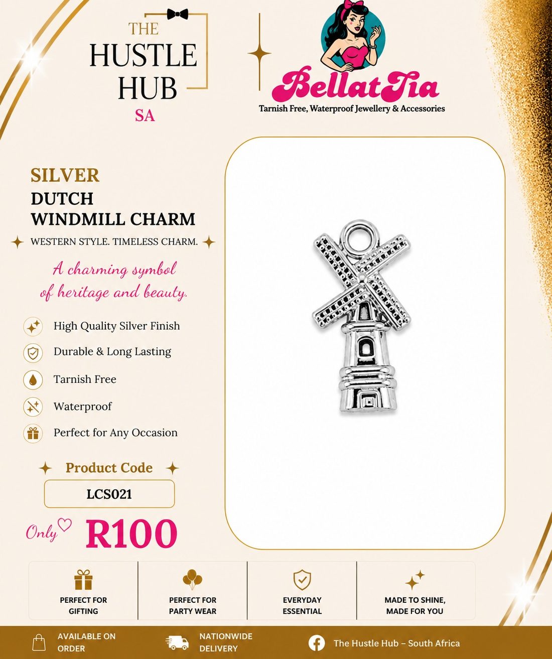 Silver Dutch Windmill Charm