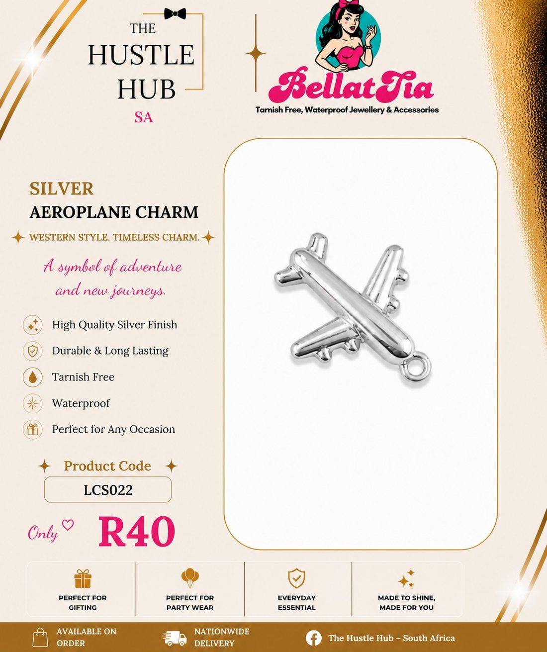 Silver Aeroplane Charm
