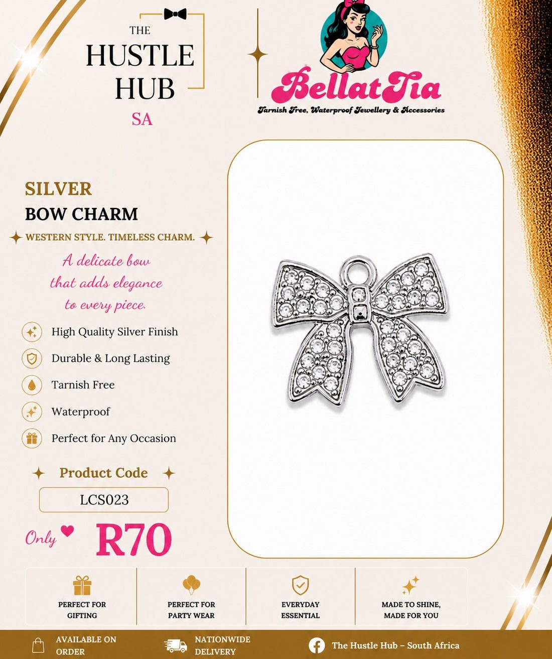 Silver Bow Charm