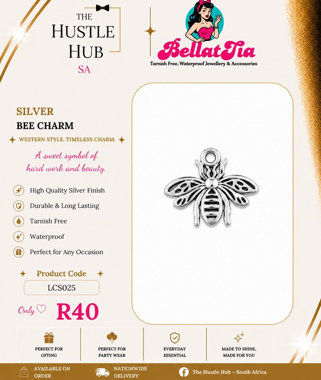 Silver Bee Charm
