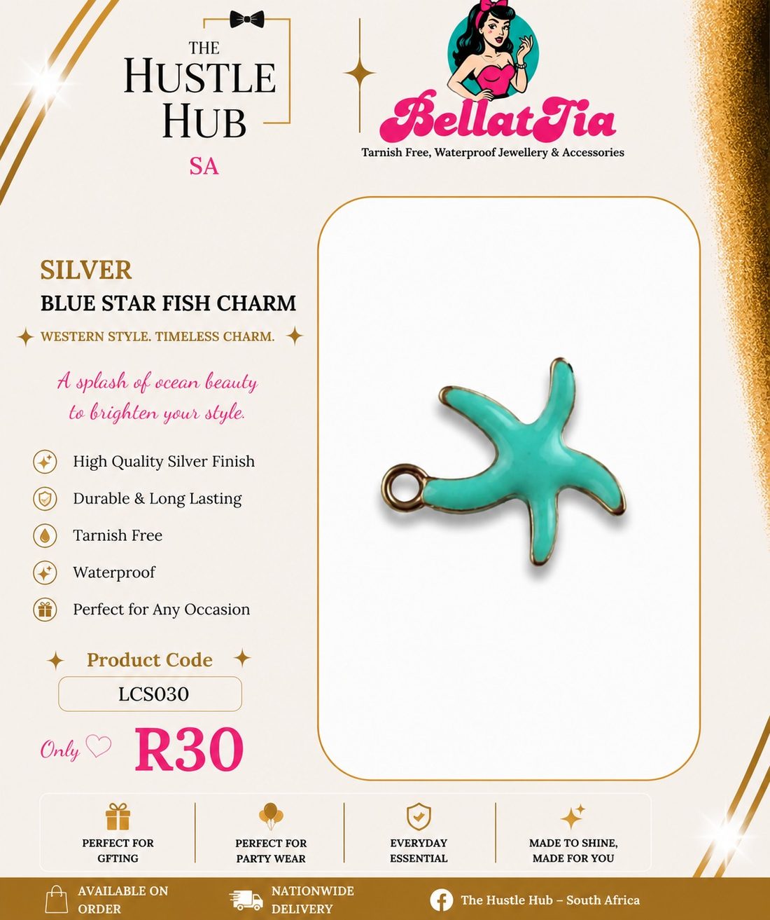 Silver Blue Star Fish Charm