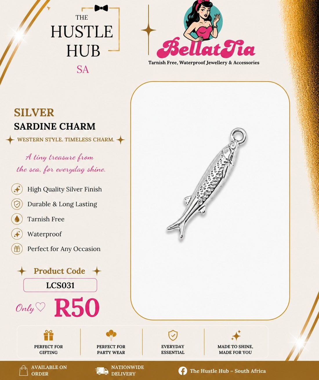 Silver Sardine Charm