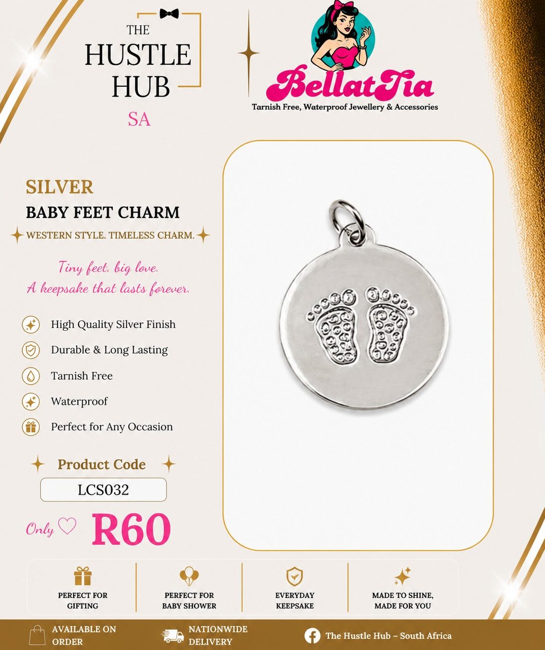 Silver Baby Feet Charm