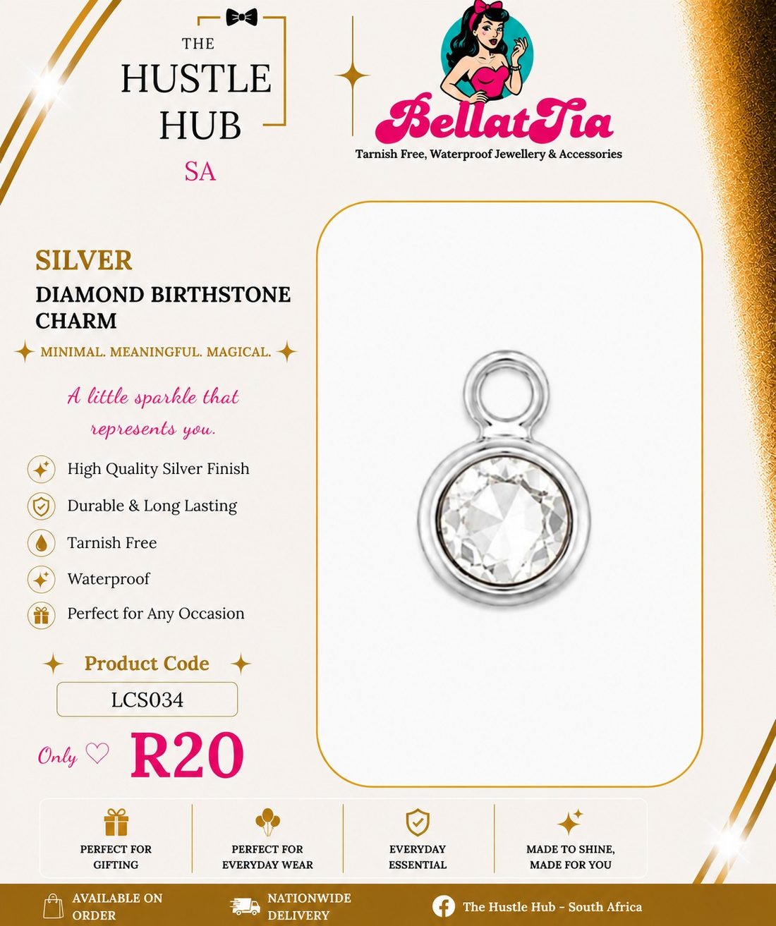 Silver Diamond Birthstone Charm