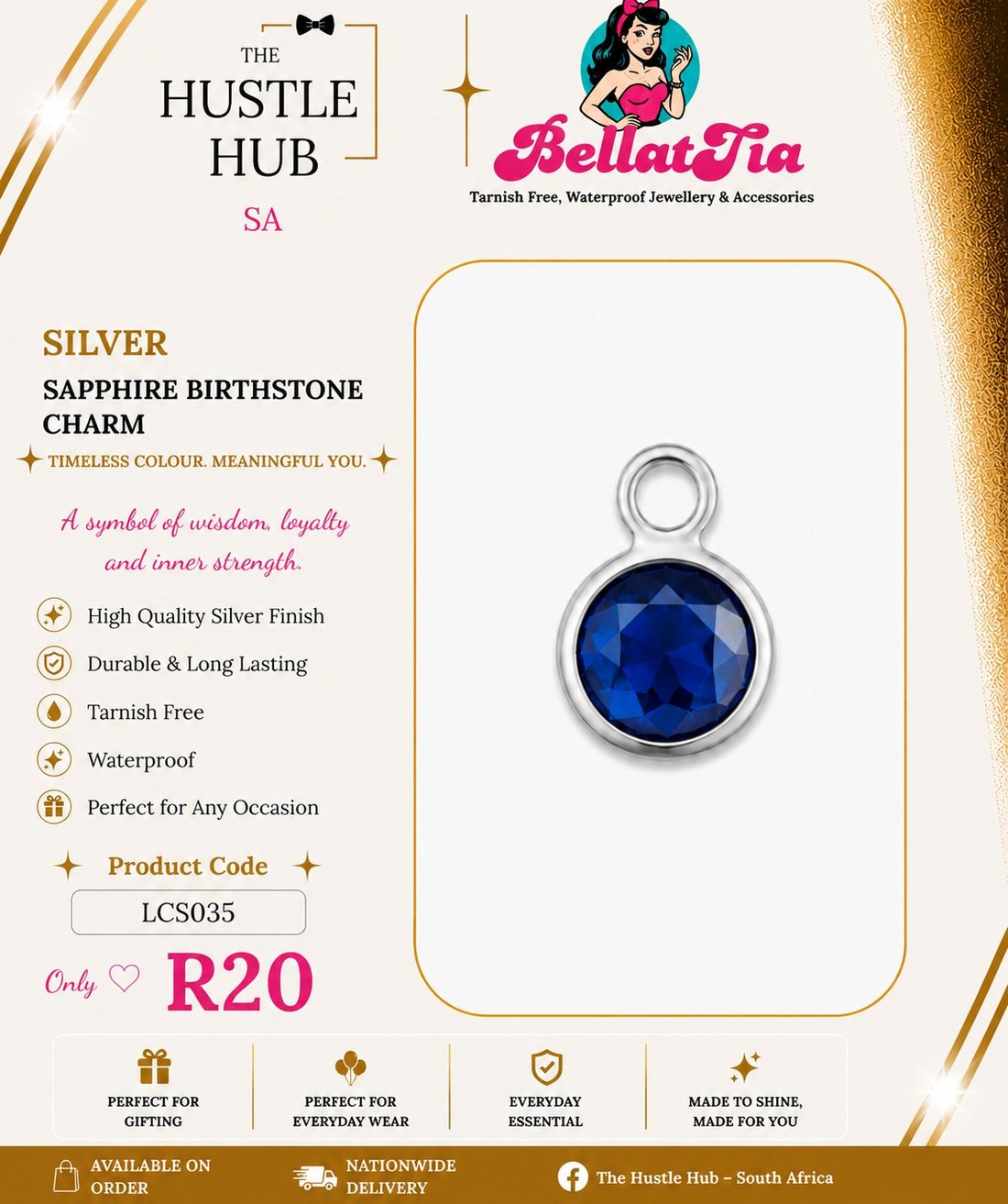 Silver Sapphire Birthstone Charm