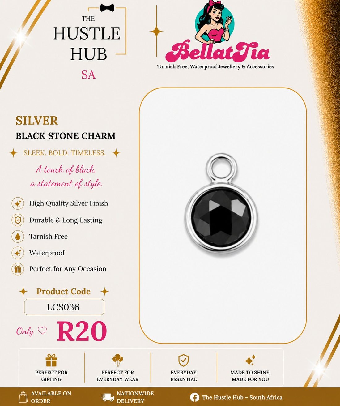 Silver Black Stone Charm