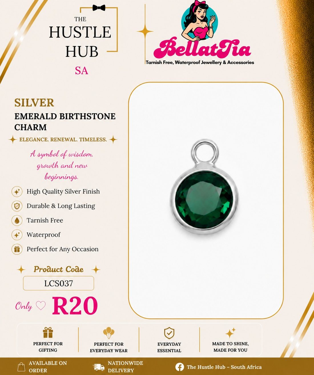 Silver Emerald Birthstone Charm
