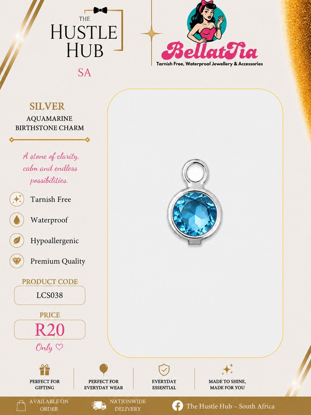 Silver Aquamarine Birthstone Charm