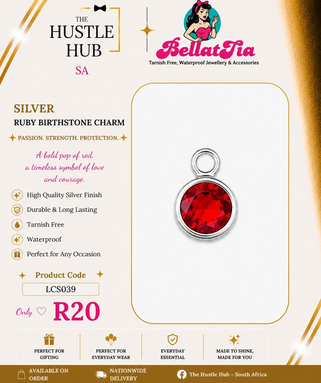 Silver Ruby Birthstone Charm