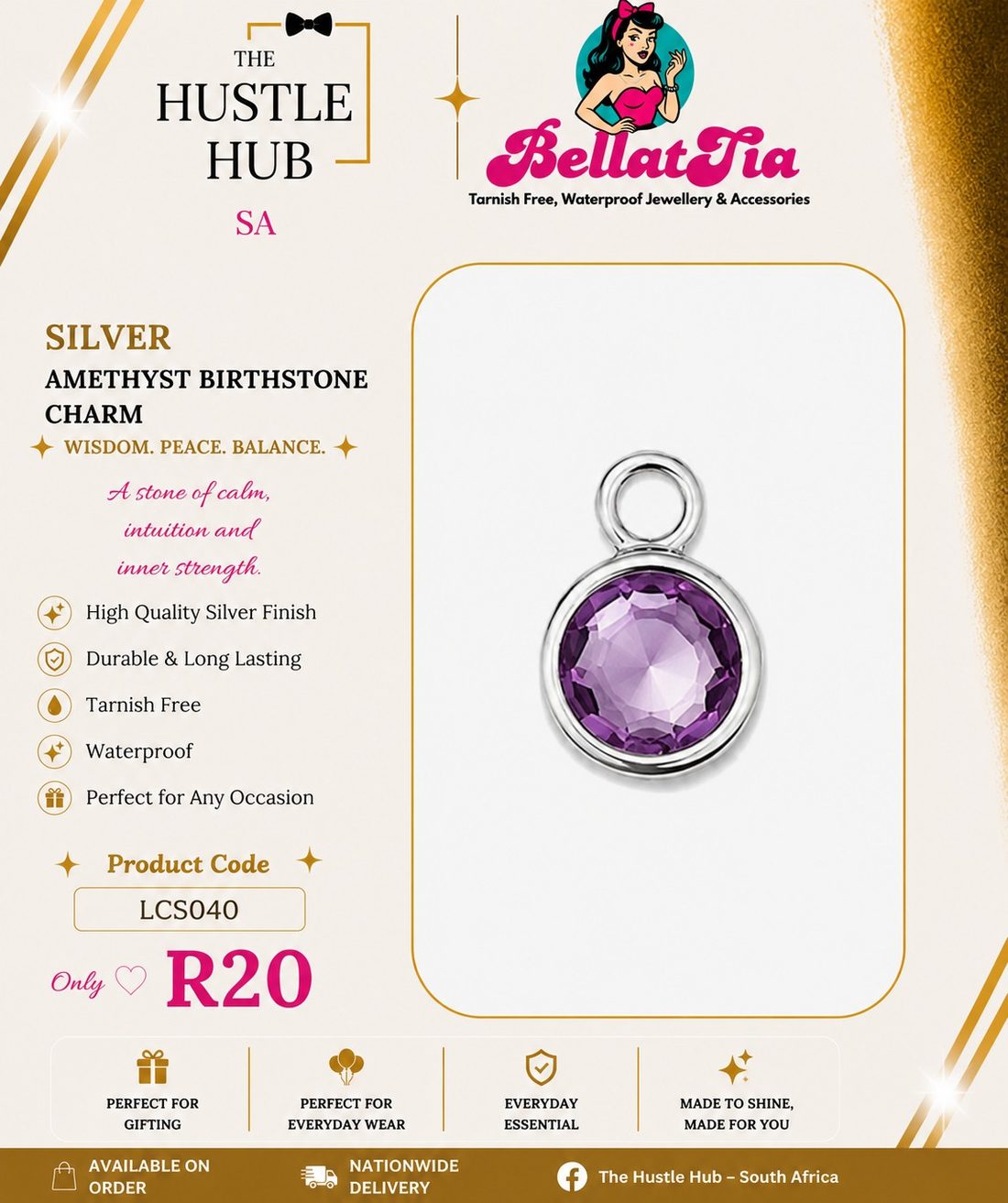 Silver Amethyst Birthstone Charm