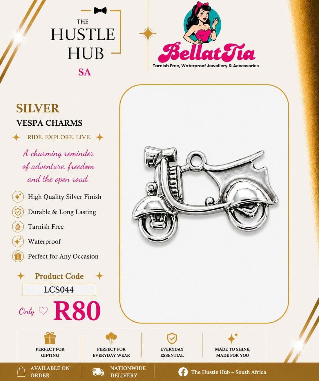 Silver Vespa Charm
