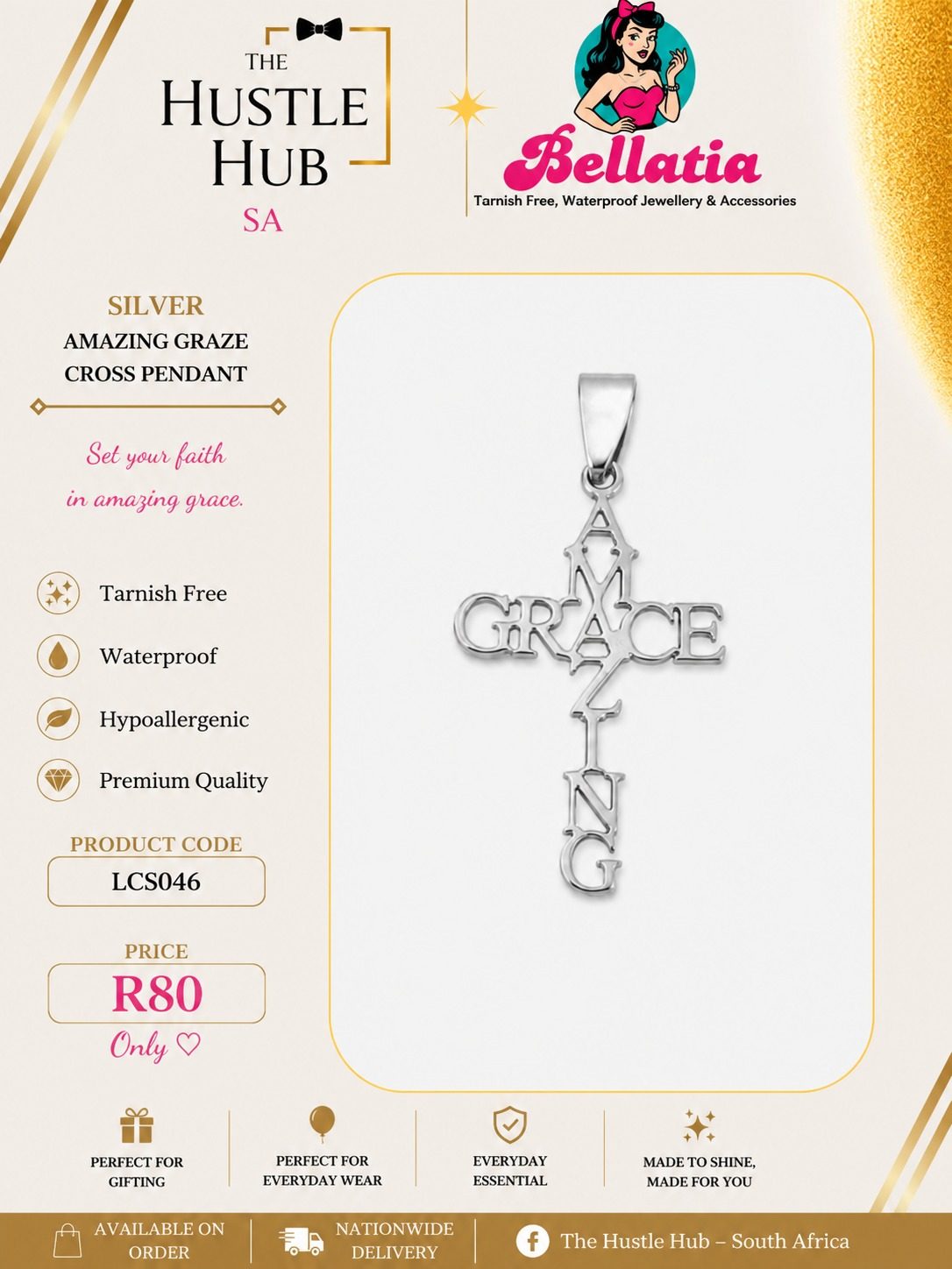 Silver Amazing Grace Cross Pendant