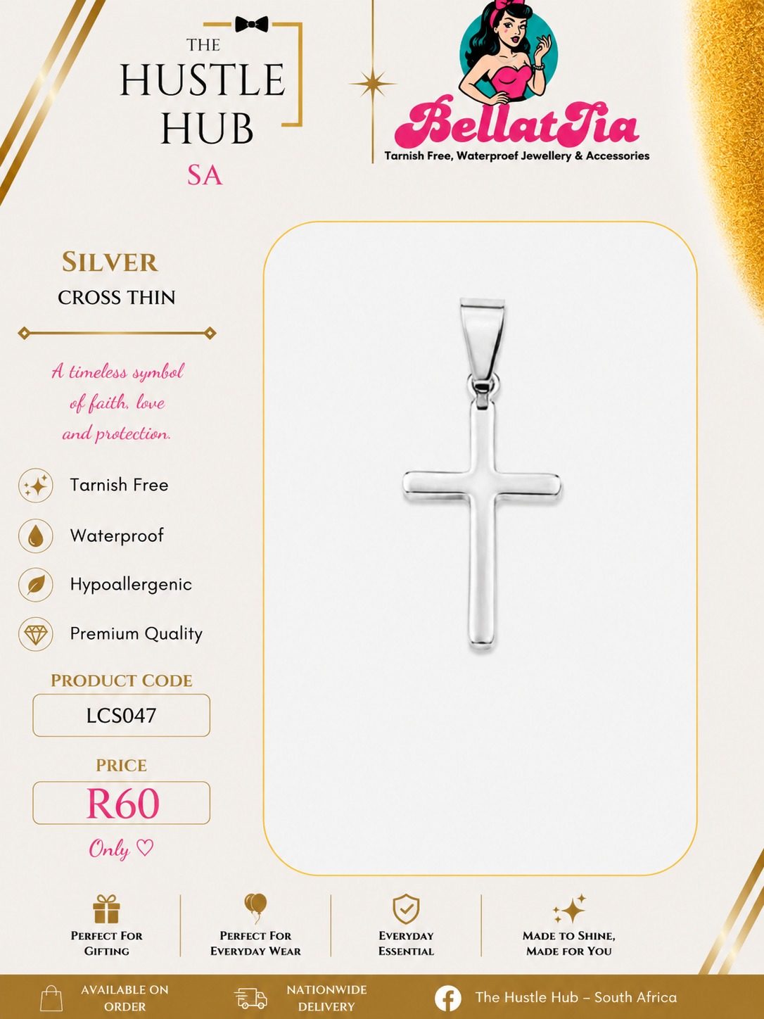 Silver Cross Thin Charm