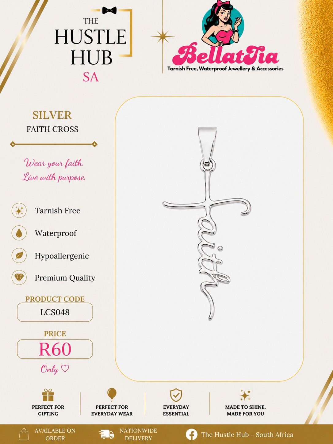Silver Faith Cross Charm