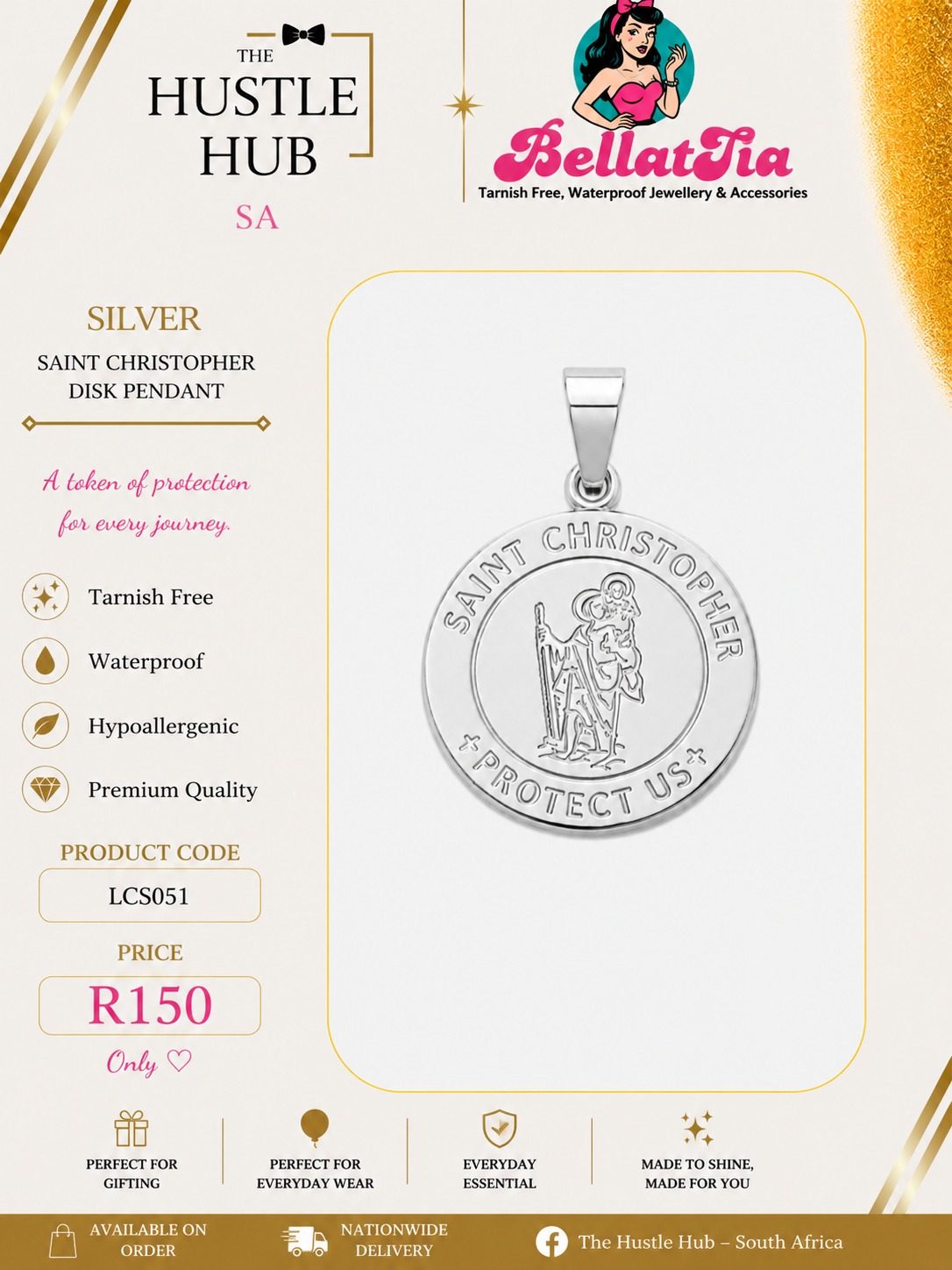 Silver Saint Christopher Disk Pendant