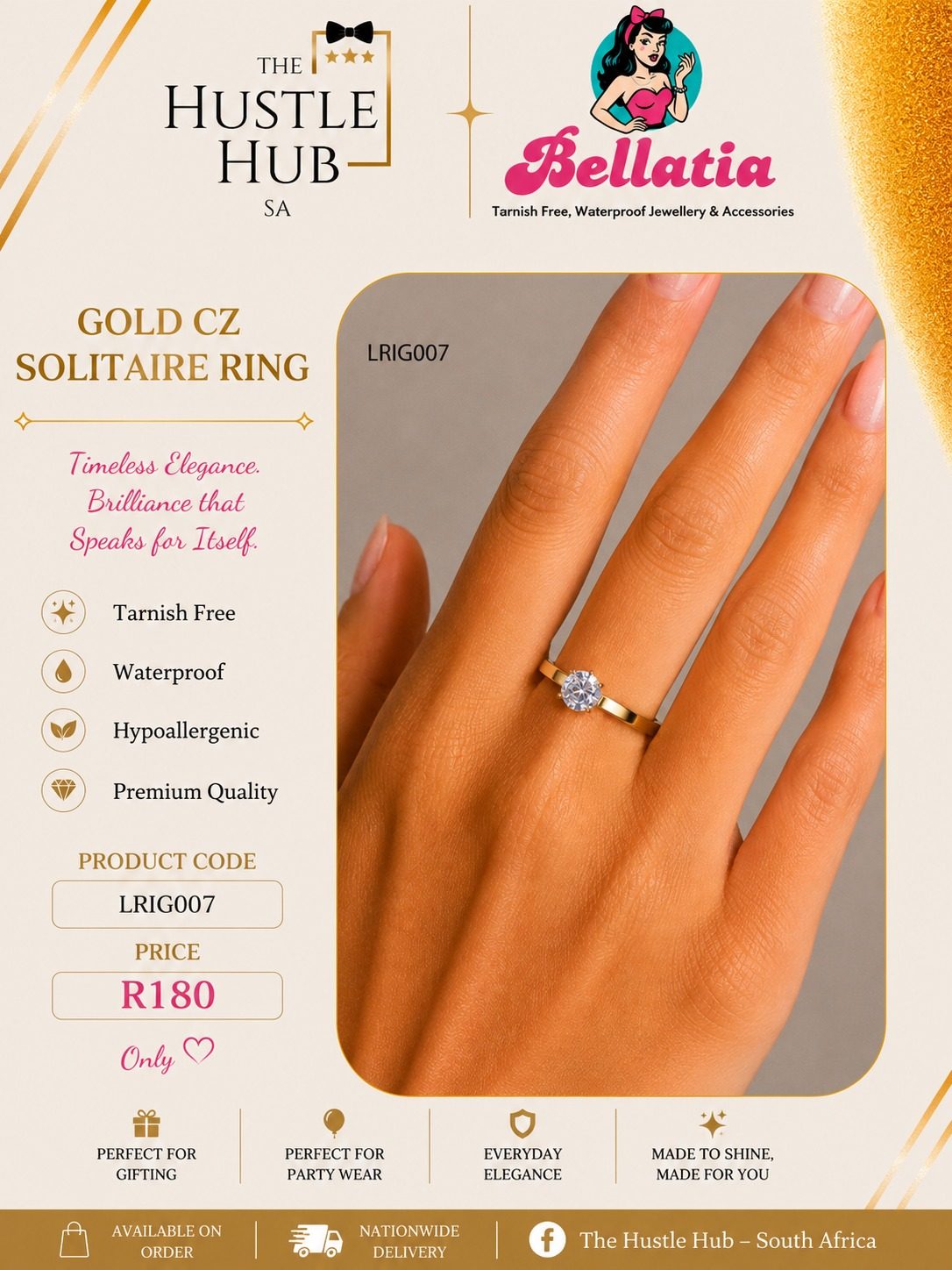 Gold CZ Solitaire Ring