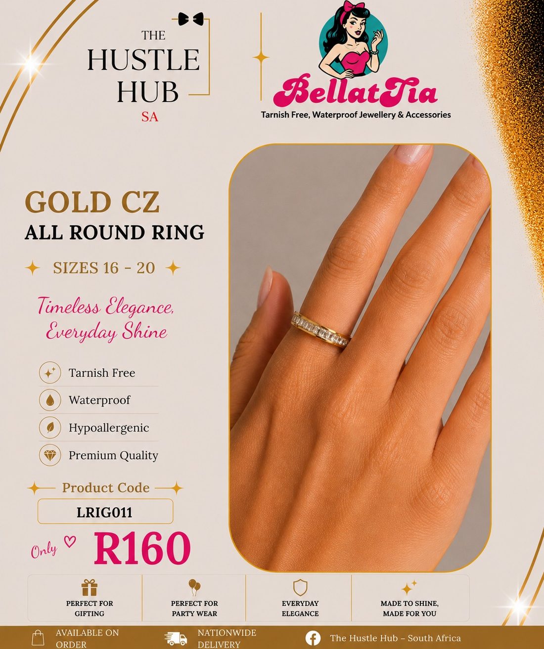 Gold CZ All Round Ring