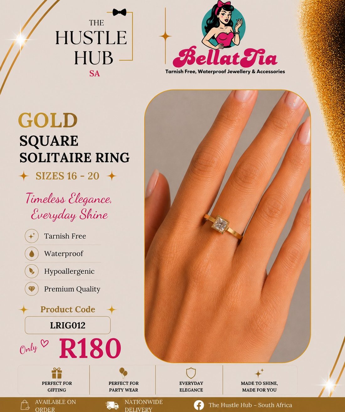 Gold Square Solitaire Ring