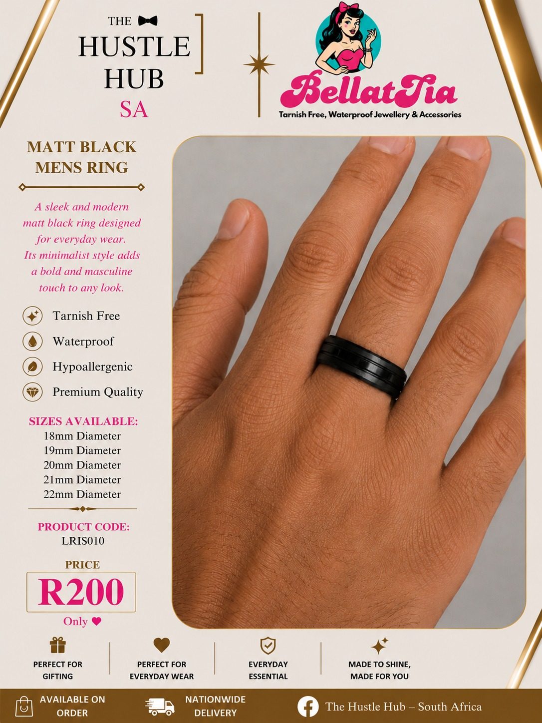 Matt Black Mens Ring