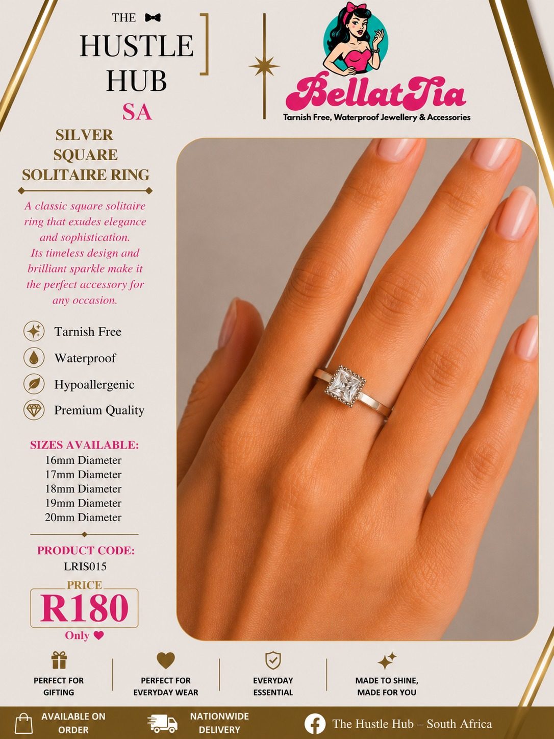 Silver Square Solitaire Ring
