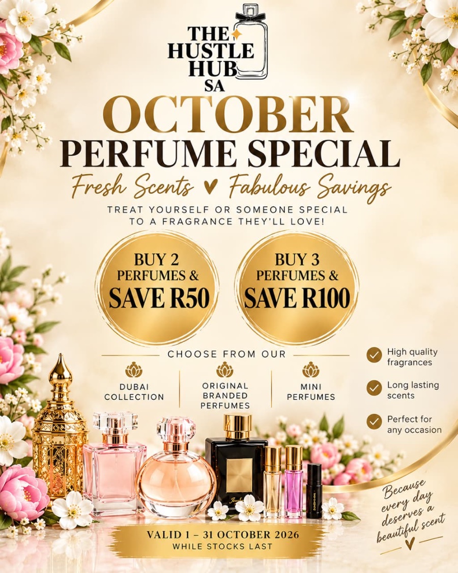 October Perfume Special — buy 2 perfumes and save R50, buy 3 and save R100, 1–31 October 2026