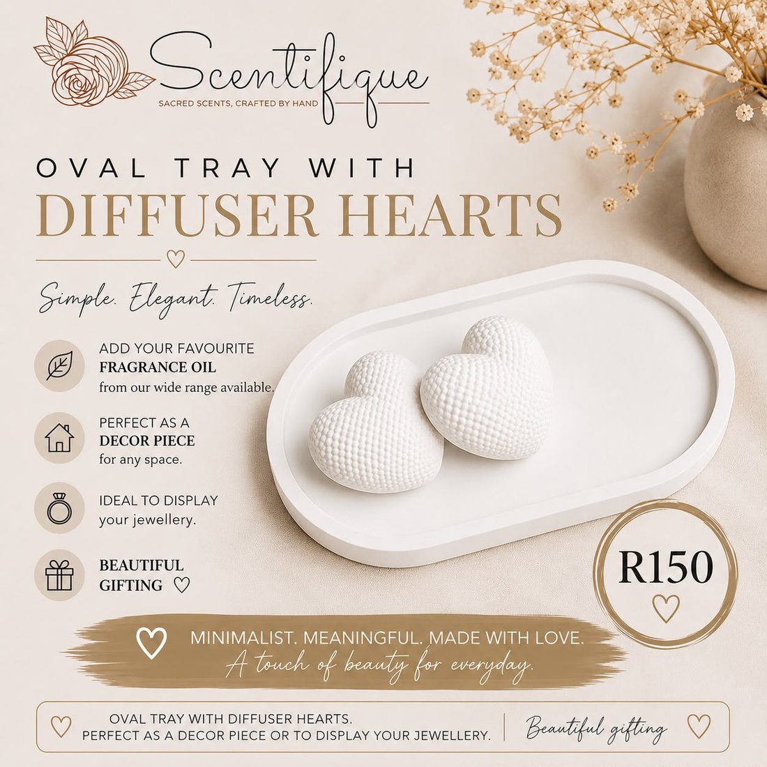 White Oval Tray with Heart Diffusers